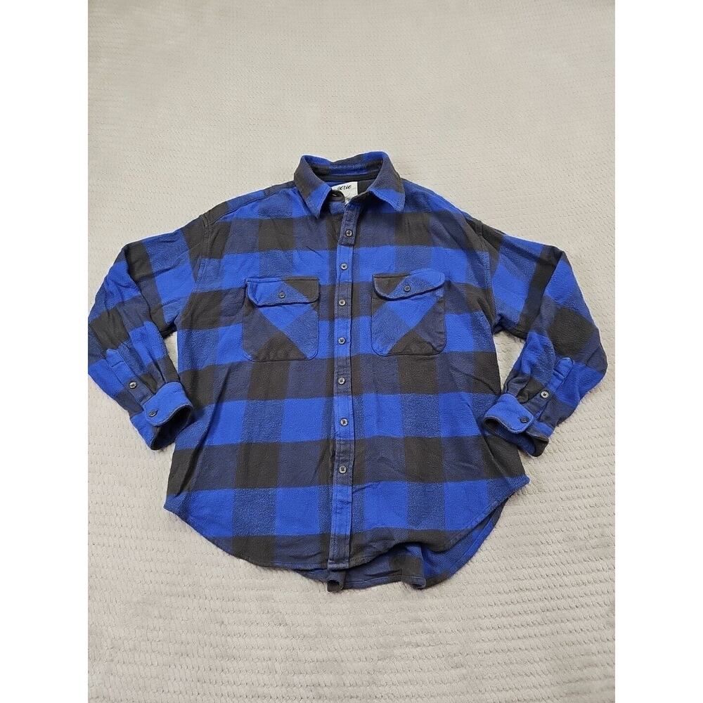 Aerie Shirt Womens XXS Flannel Button Up Buffalo Check Plaid Blue & Gray